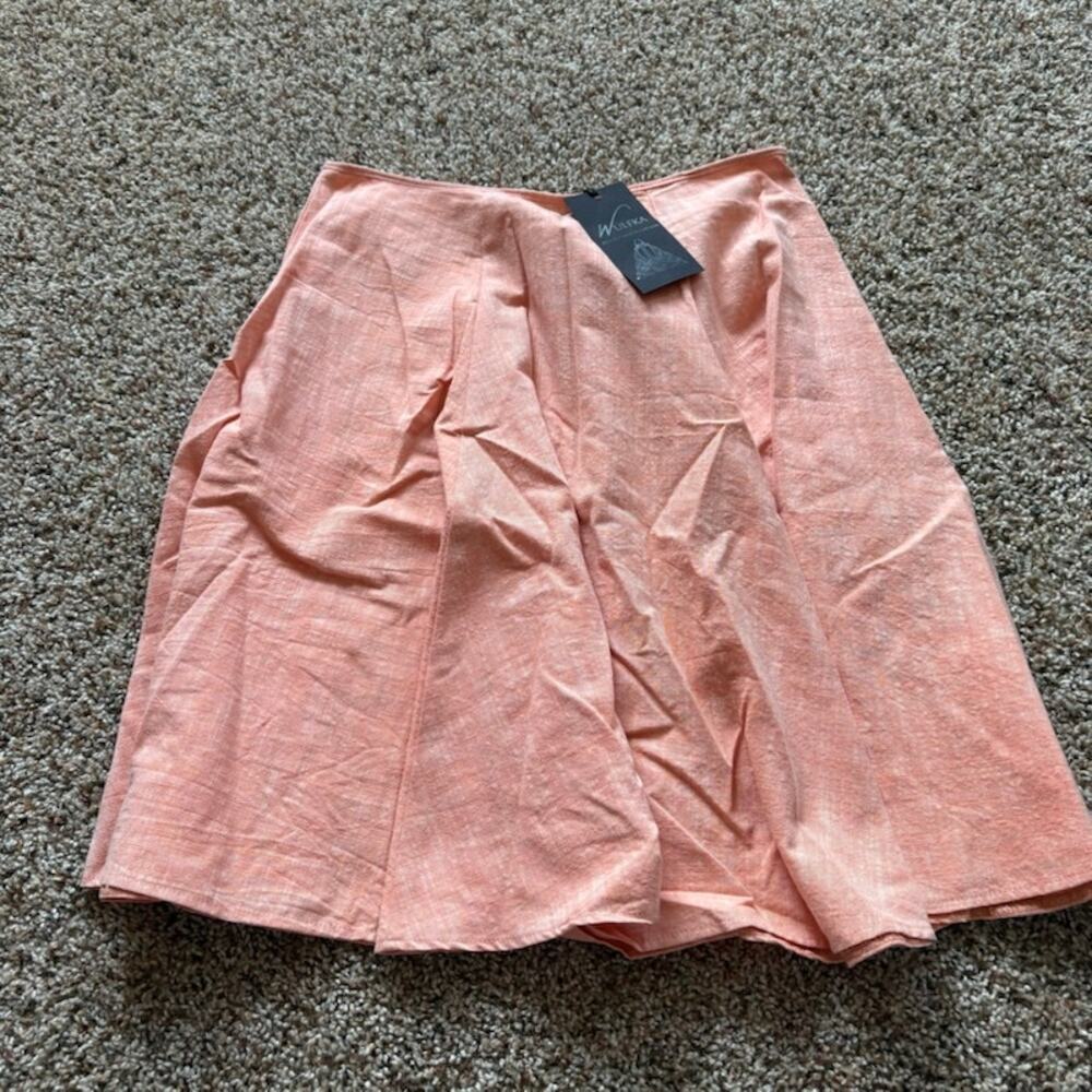 NWT Wulfka A-line Pleated Coral Skirt Cotton/Linen Blend sz S Indie Minimalist